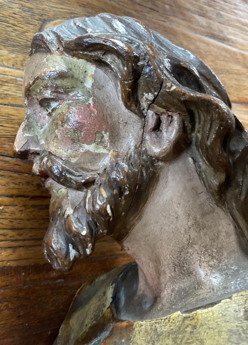 Buste de bois polychrome XVIIe