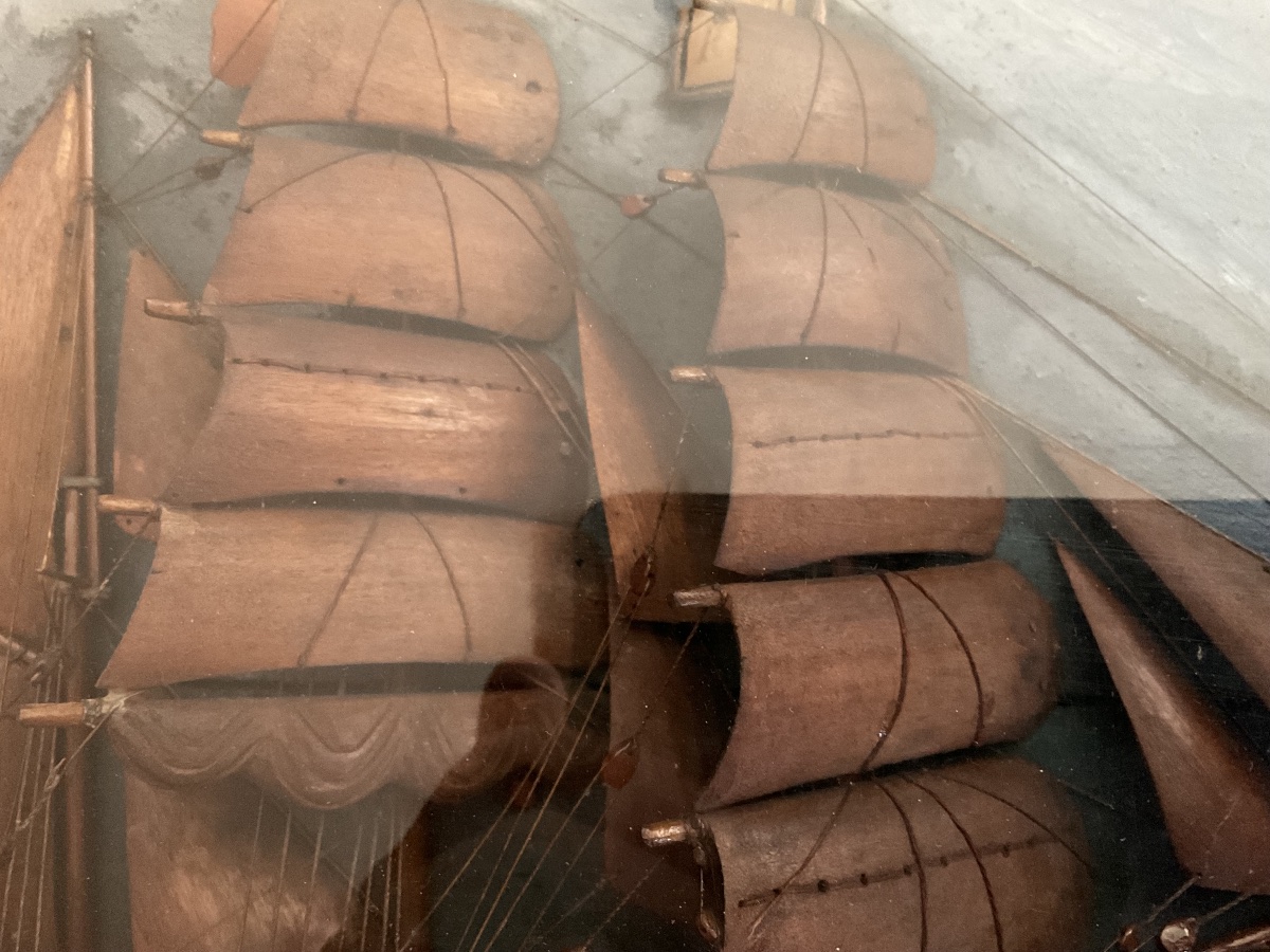 Wooden Diorama Of A Ship And A Lighthouse Shrouded In Mist-photo-4