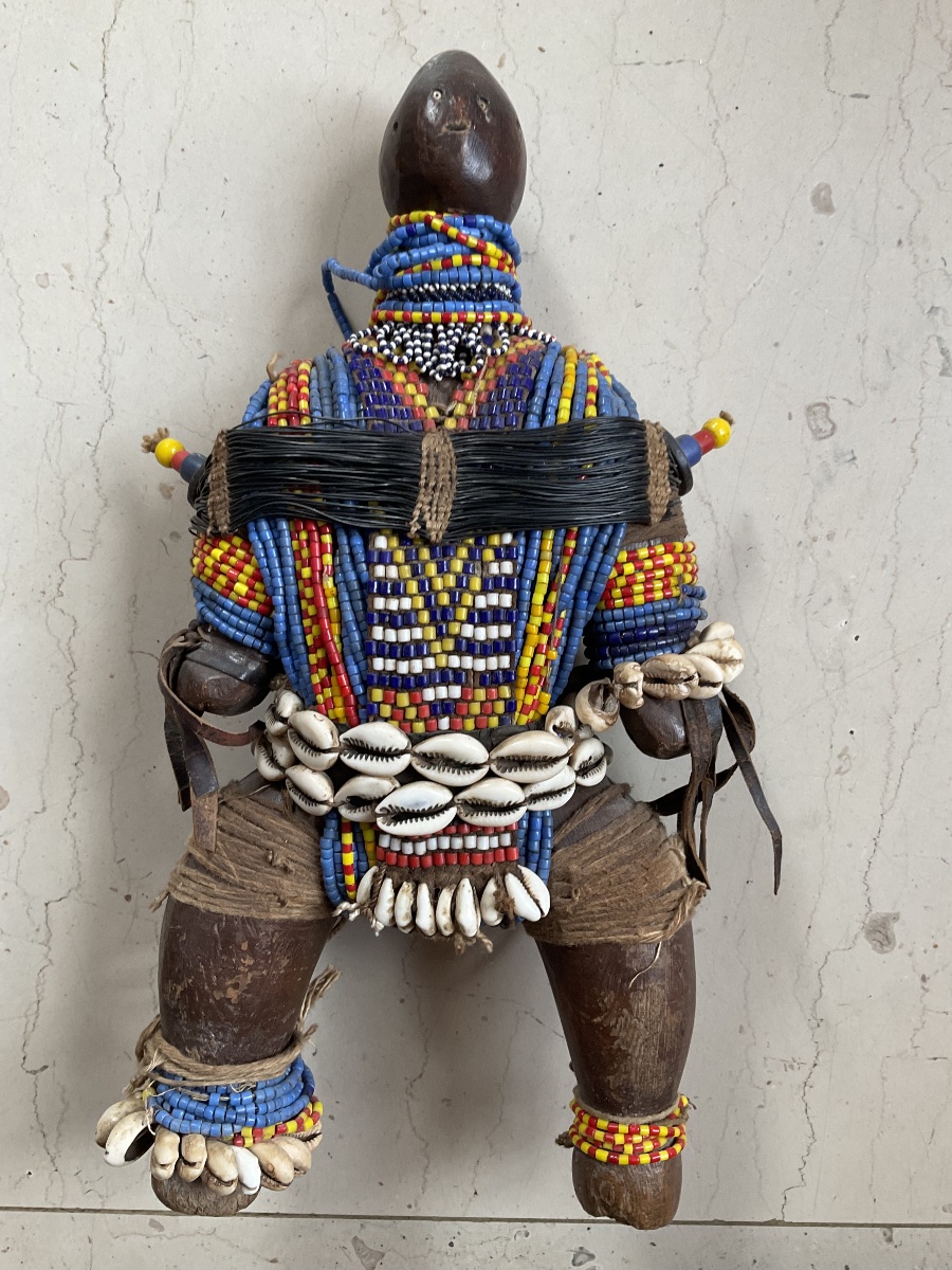 African Wooden And Beaded Doll, 35 Cm Tall-photo-2