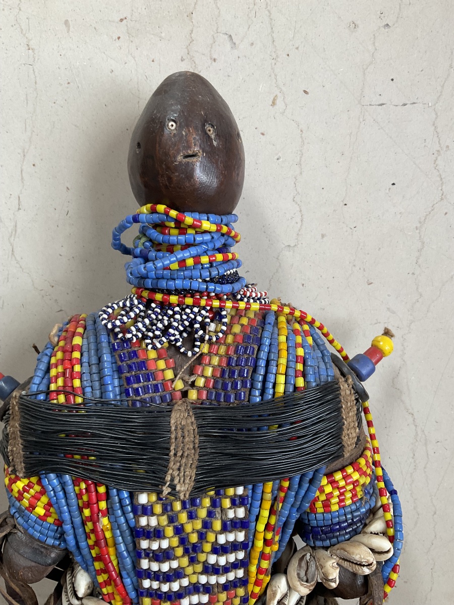 African Wooden And Beaded Doll, 35 Cm Tall-photo-3