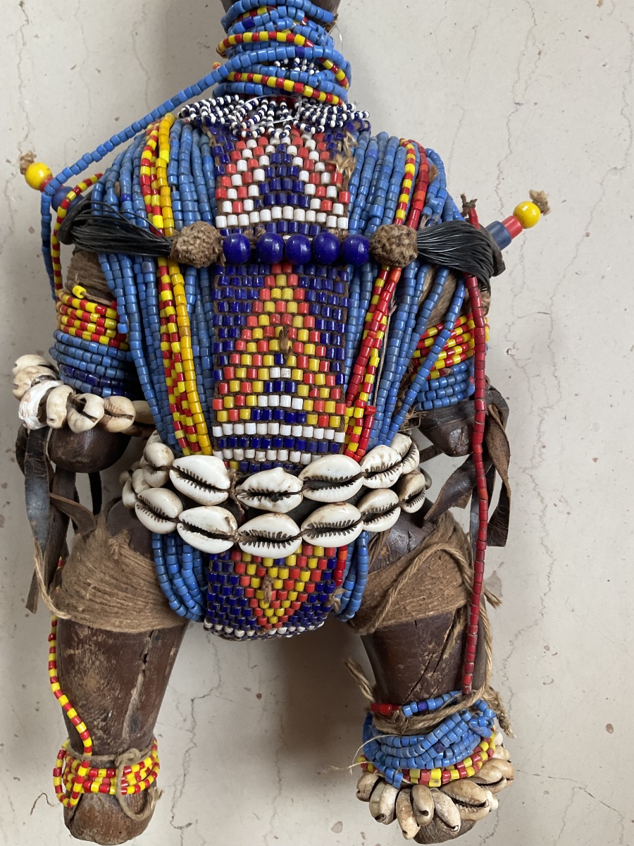 African Wooden And Beaded Doll, 35 Cm Tall-photo-4