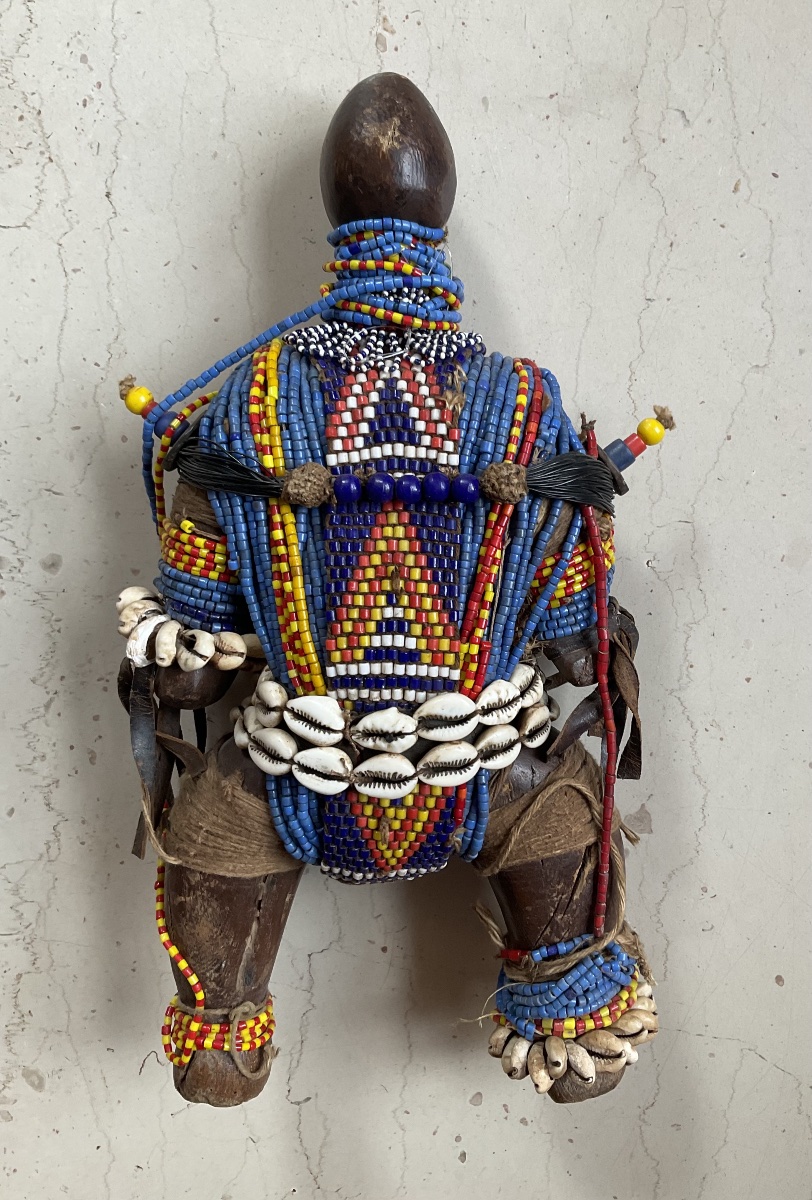 African Wooden And Beaded Doll, 35 Cm Tall-photo-1