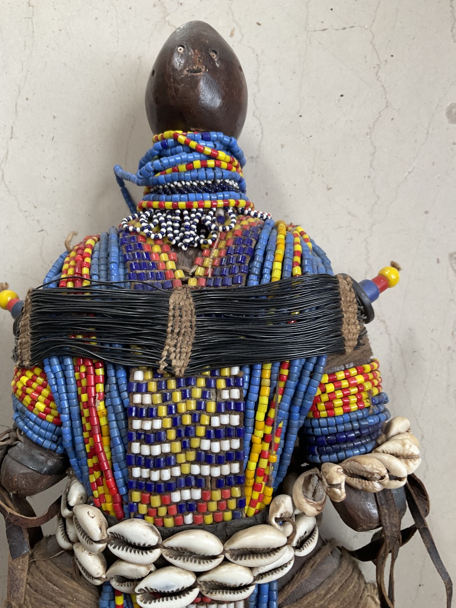 African Wooden And Beaded Doll, 35 Cm Tall-photo-2