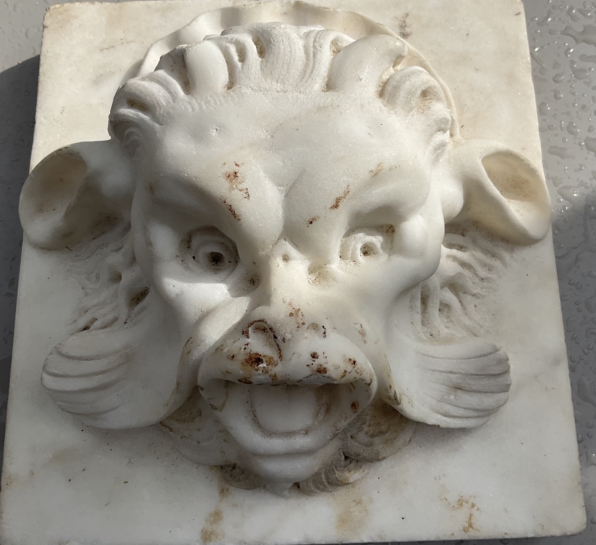 Carrara Marble Fountain Head Featuring A Small Faun-photo-3
