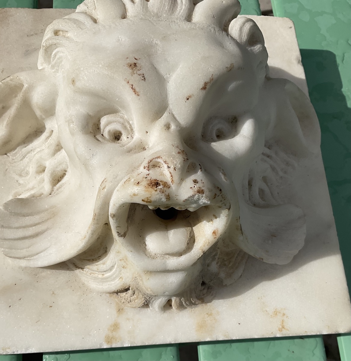 Carrara Marble Fountain Head Featuring A Small Faun-photo-1