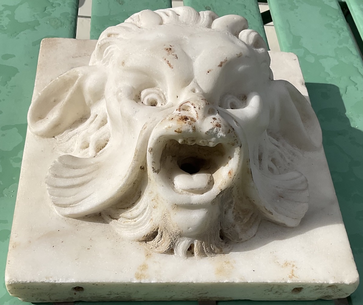 Carrara Marble Fountain Head Featuring A Small Faun-photo-2