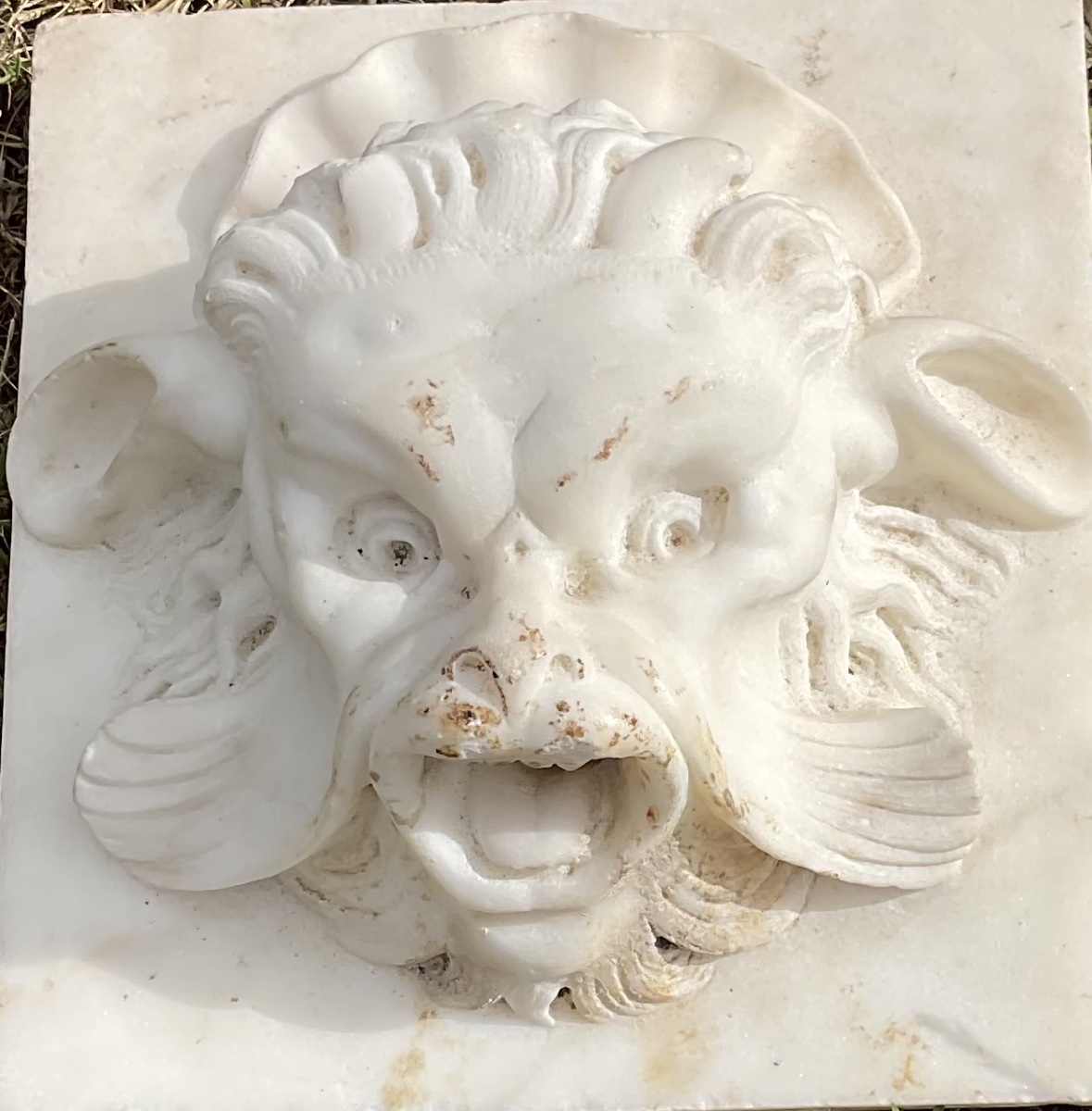 Carrara Marble Fountain Head Featuring A Small Faun-photo-5