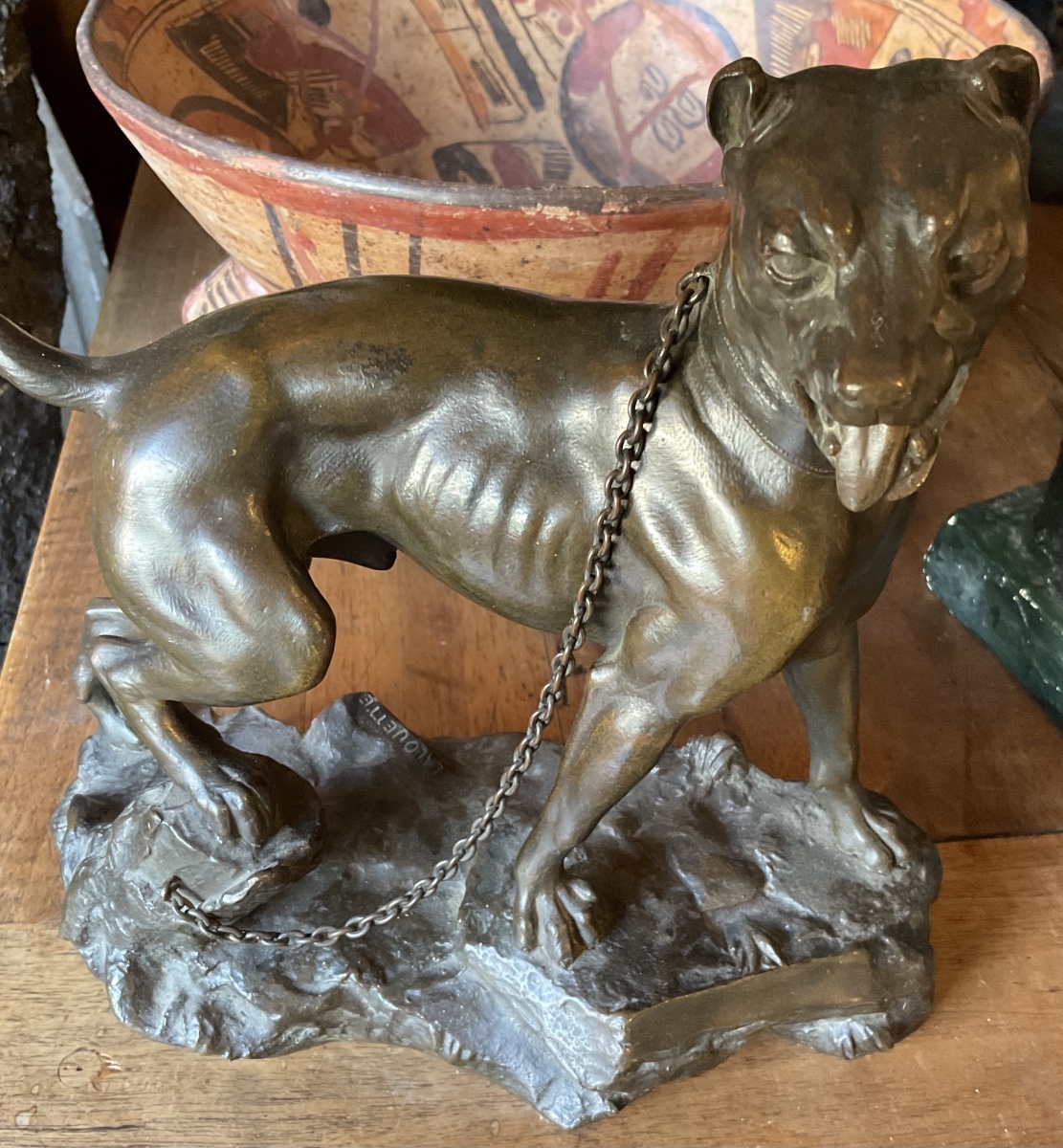 Bronze Dog On A Chain
