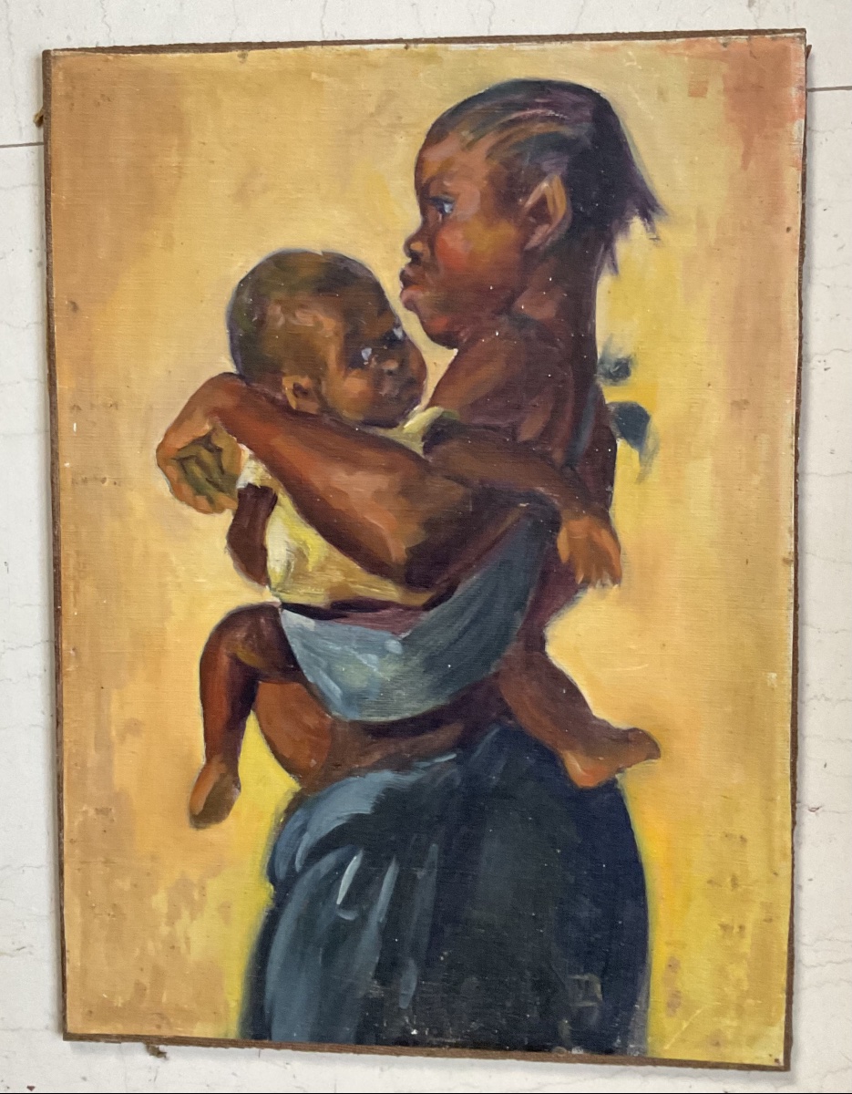 Toile marouflée sur isorel enfants africains-photo-3