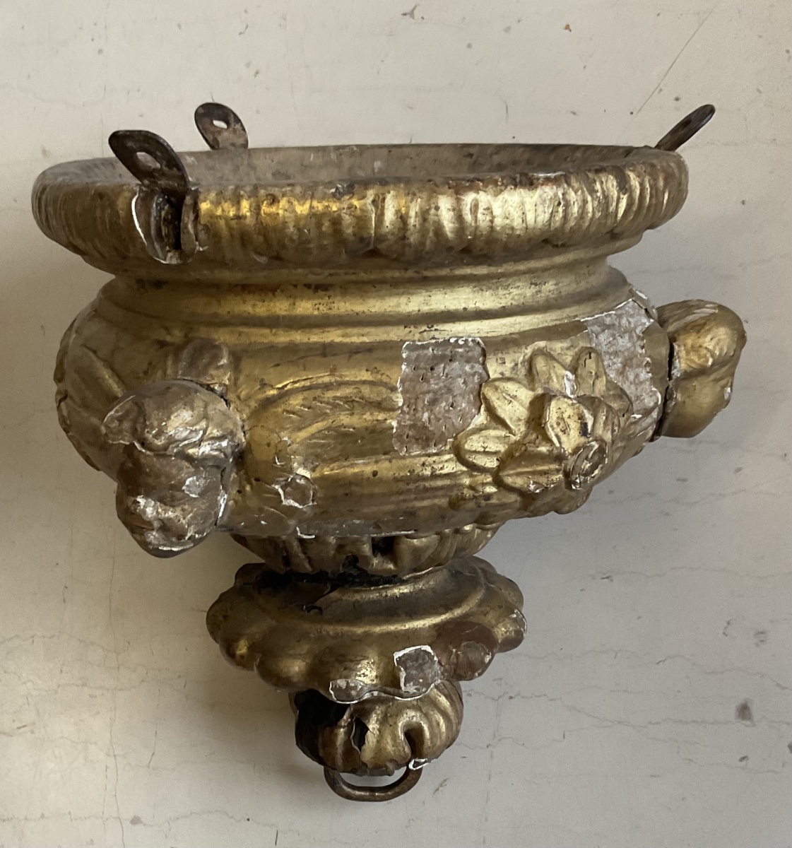 18th-century Gilded Wood Church Chandelier With Angel Heads, As-is-photo-2