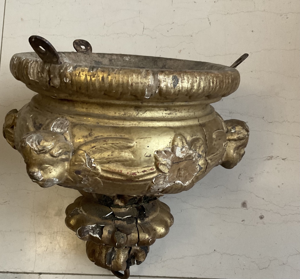 18th-century Gilded Wood Church Chandelier With Angel Heads, As-is-photo-6