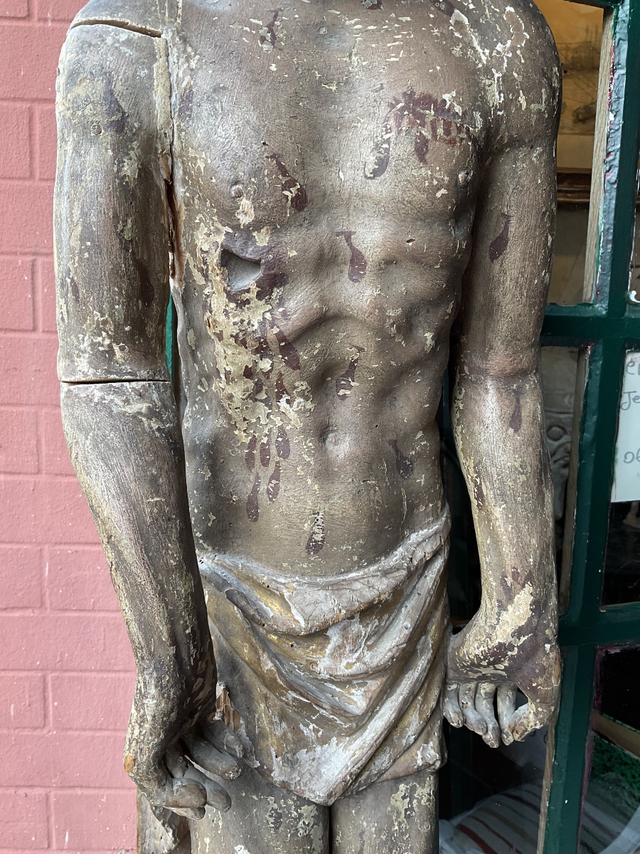 Large Polychrome Wooden Statue Of The Risen Christ, 17th Century, 112 Cm-photo-2