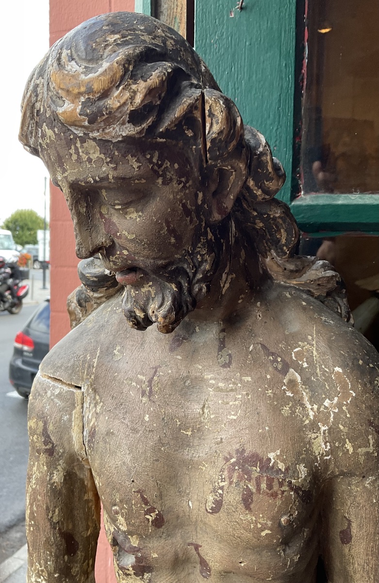 Large Polychrome Wooden Statue Of The Risen Christ, 17th Century, 112 Cm-photo-7