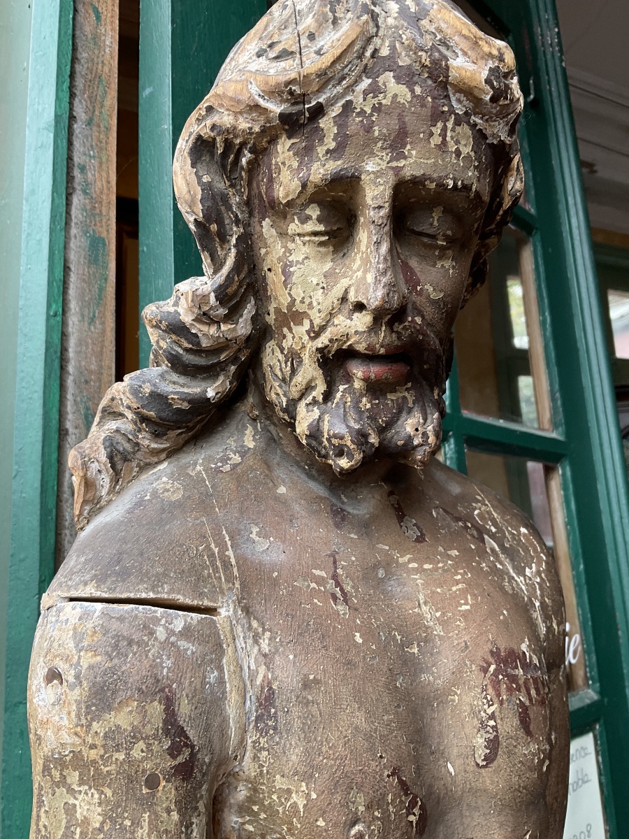 Large Polychrome Wooden Statue Of The Risen Christ, 17th Century, 112 Cm-photo-8