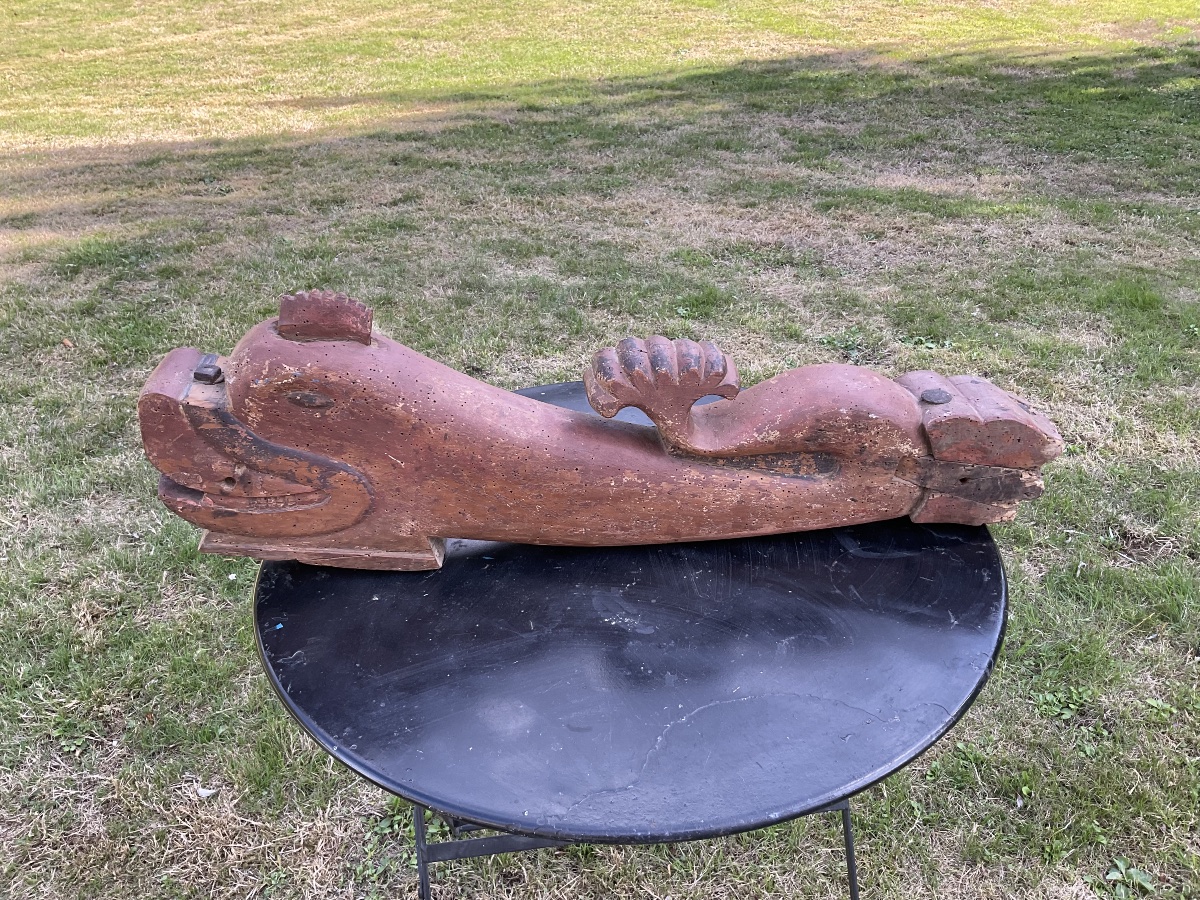 A Wooden Dolphin—a Piece From A Boat Or An Old House-photo-3