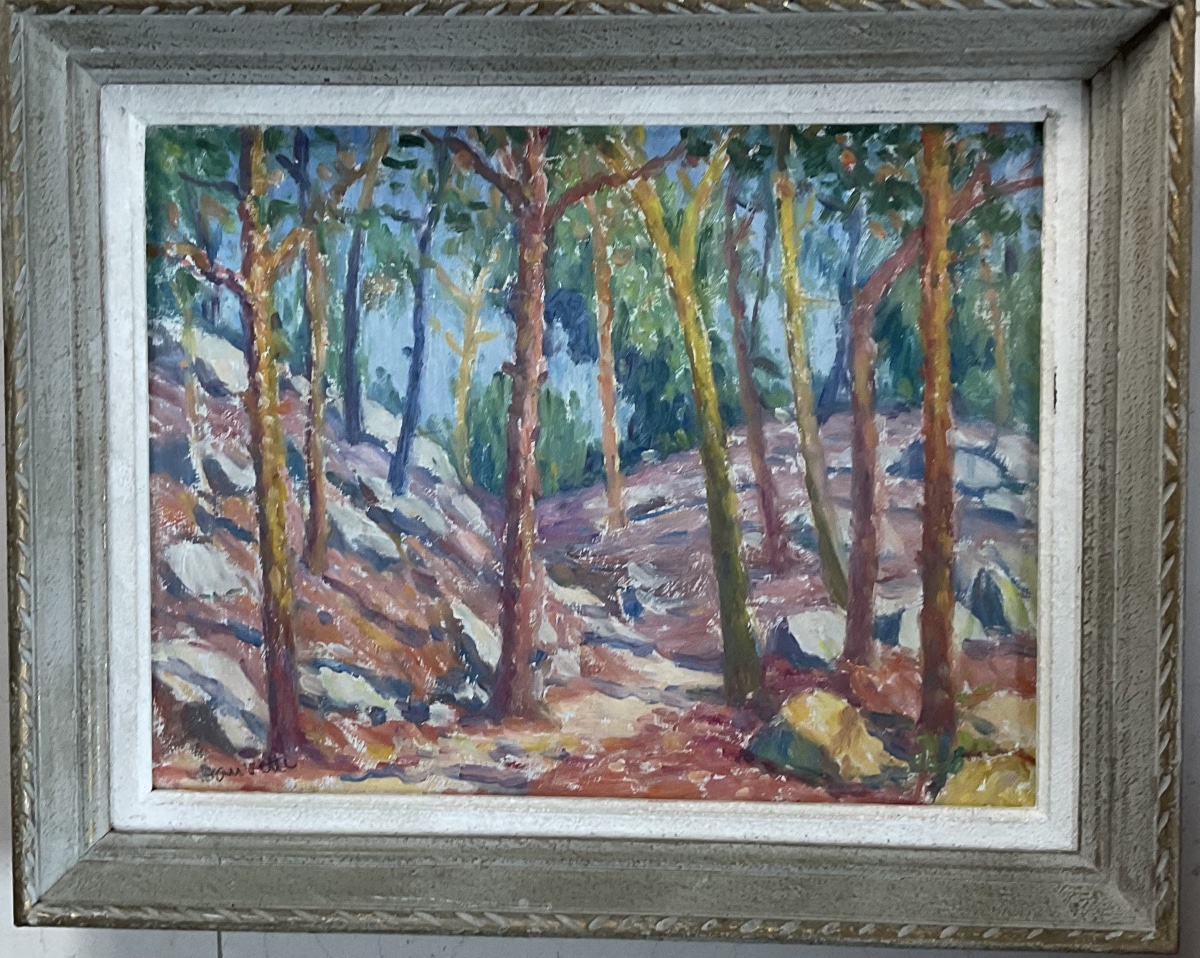 Carton impressionniste forêt rouge