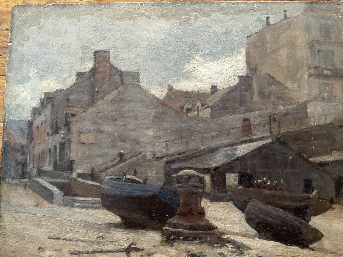 Huile sur bois barque  mise au sec -photo-3