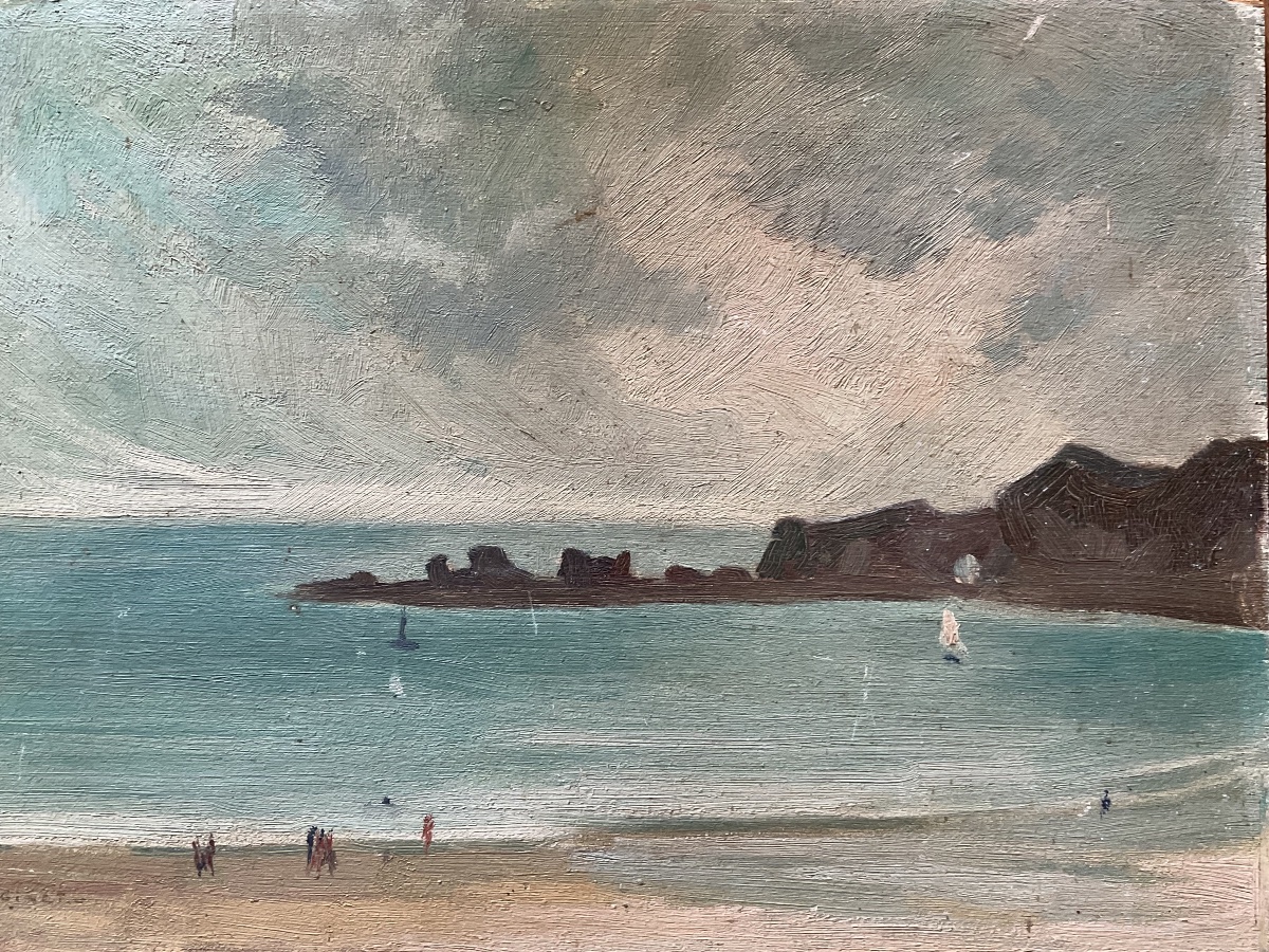 GINET Bord de plage huile sur bois-photo-3
