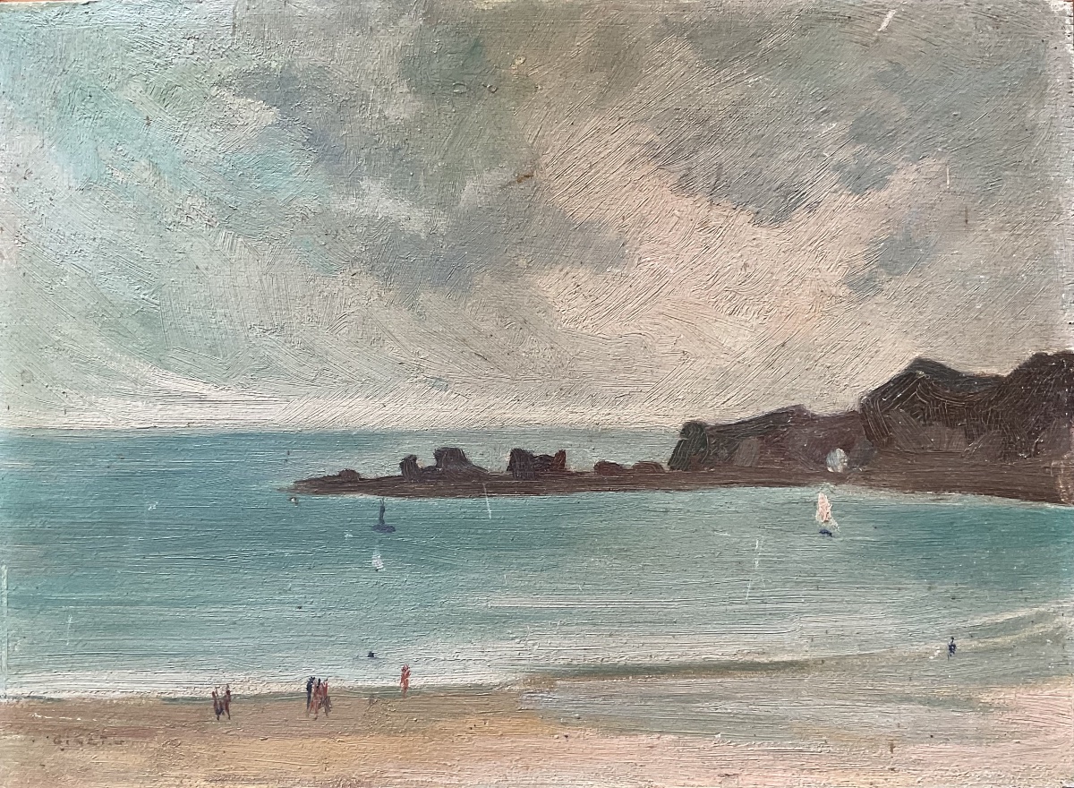 GINET Bord de plage huile sur bois