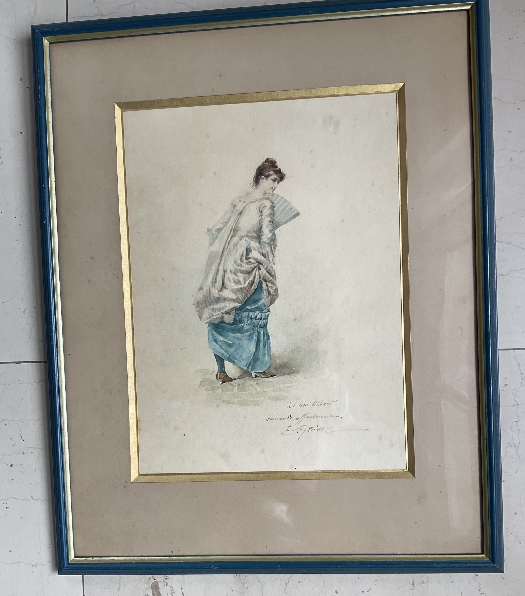 Elegant Watercolor Painting By E. Grivaz-photo-3
