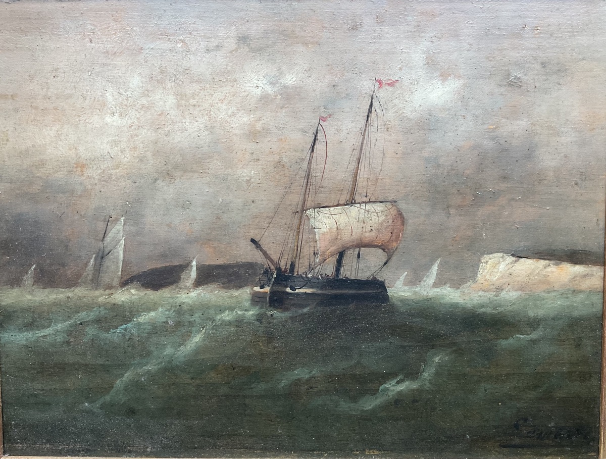 Marine huile sur panneau  signee