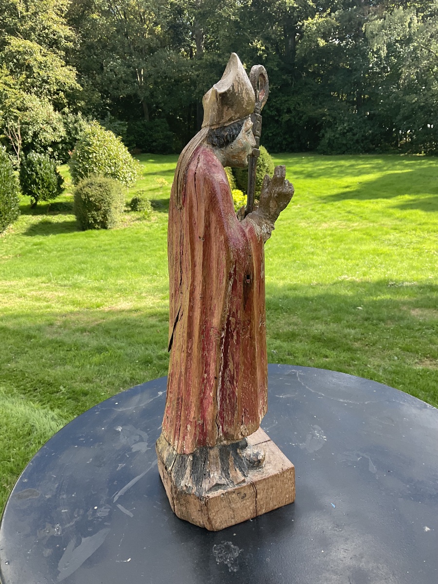 Évêque polychrome XVIIE BOIS H 57cm-photo-2