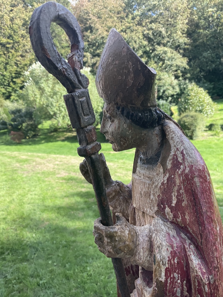 Évêque polychrome XVIIE BOIS H 57cm-photo-3