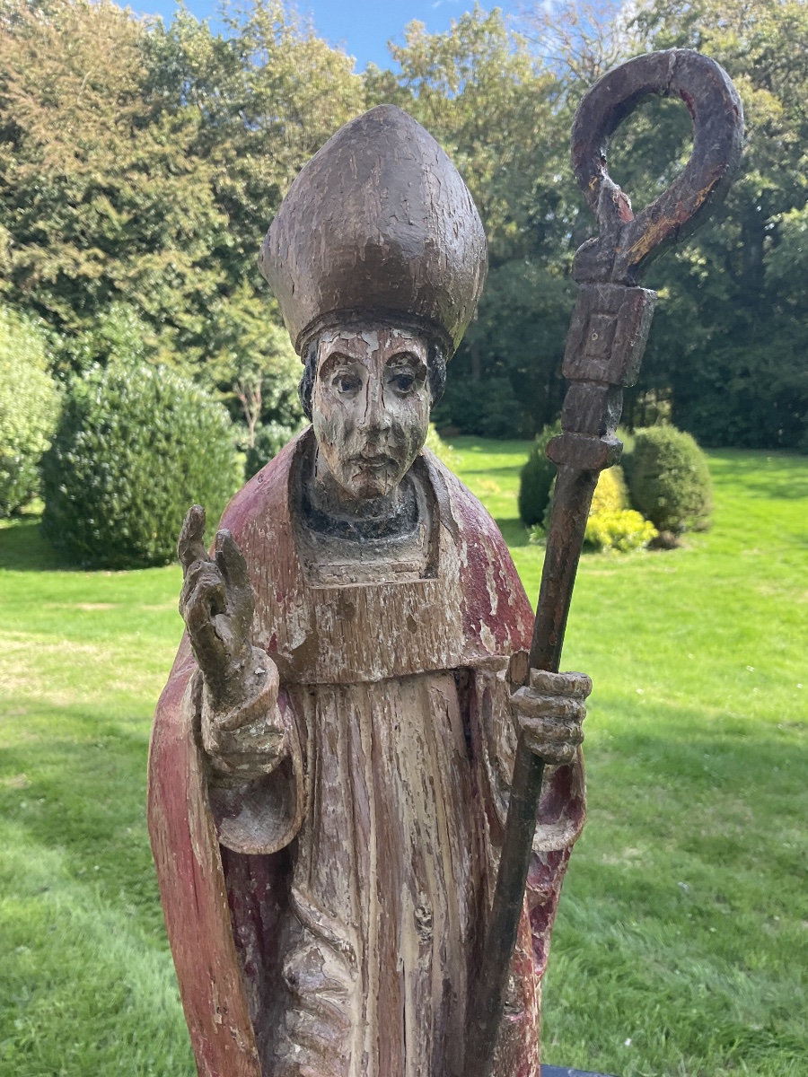 Évêque polychrome XVIIE BOIS H 57cm-photo-4
