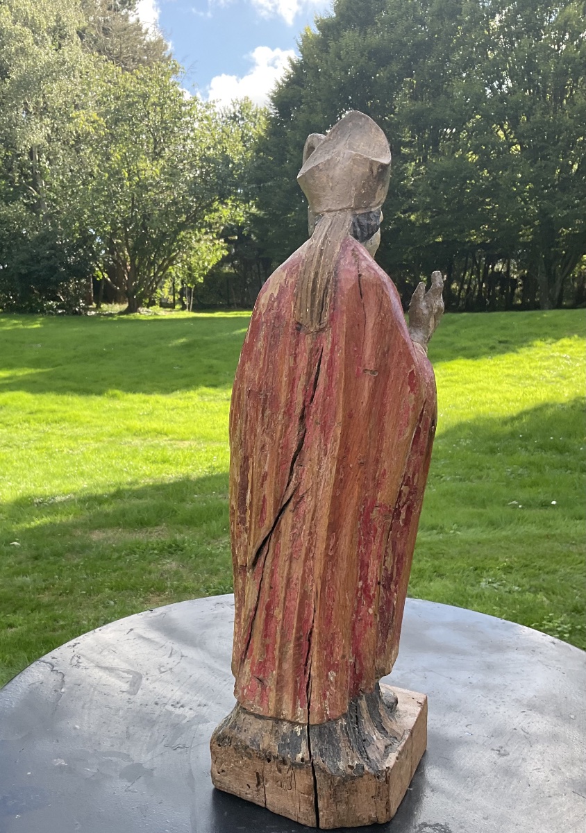 Évêque polychrome XVIIE BOIS H 57cm-photo-1