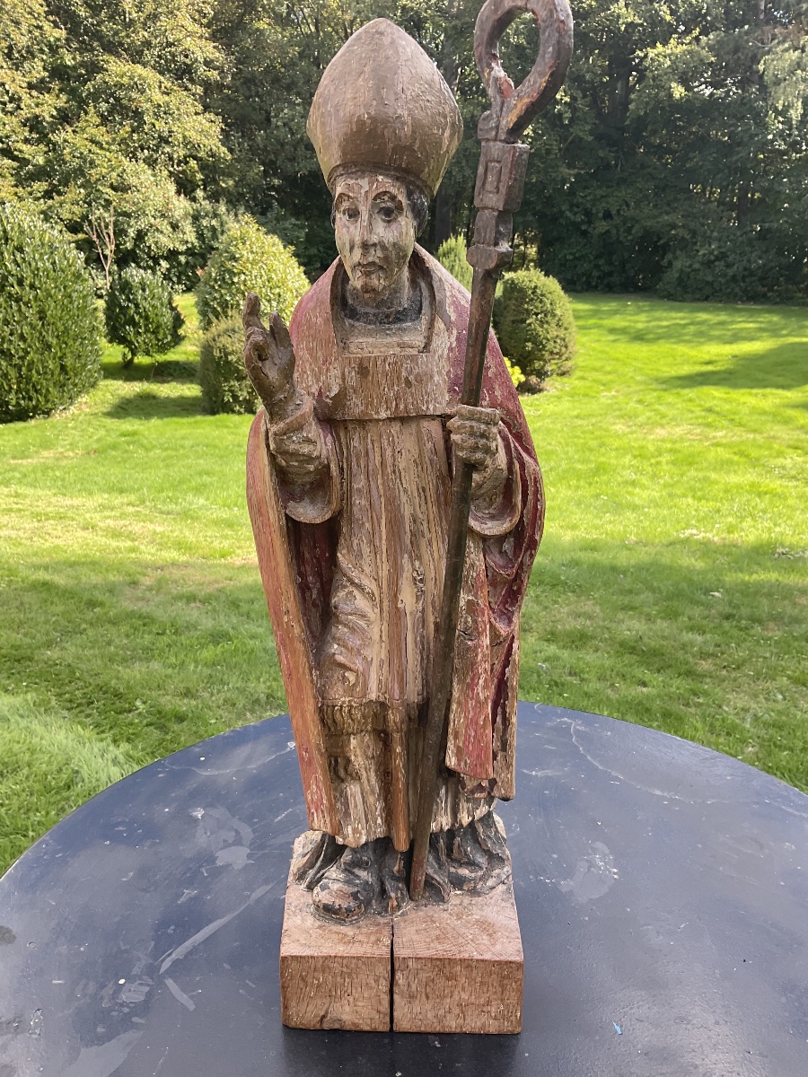 Évêque polychrome XVIIE BOIS H 57cm-photo-2