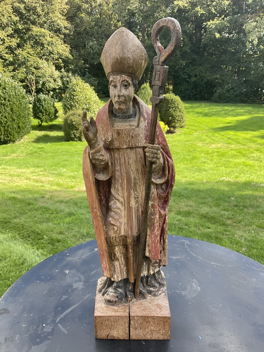 Évêque polychrome XVIIE BOIS H 57cm-photo-3