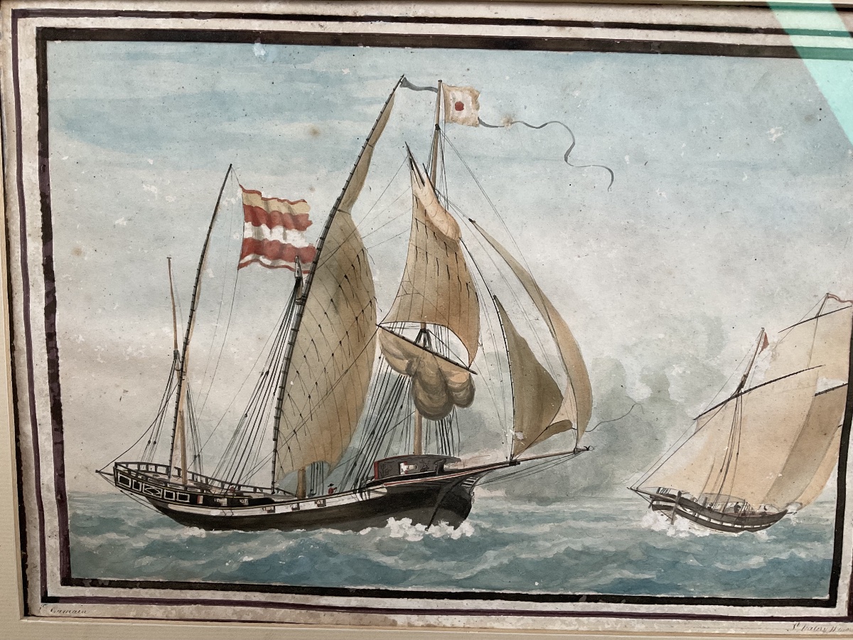 Watercolor, 1825: Saint-valéry-sur-somme By Louis Gamain