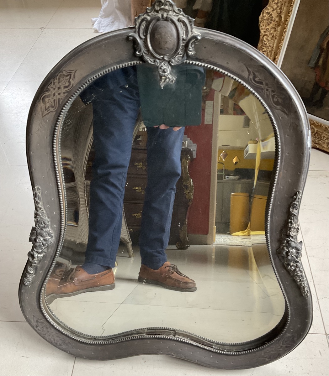 Full-length Mirror With Solid Silver Trim, Hallmarked "minerne" -photo-2