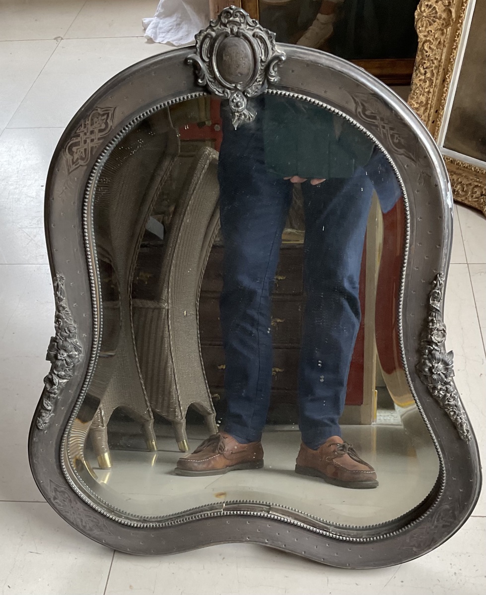 Full-length Mirror With Solid Silver Trim, Hallmarked "minerne" -photo-3