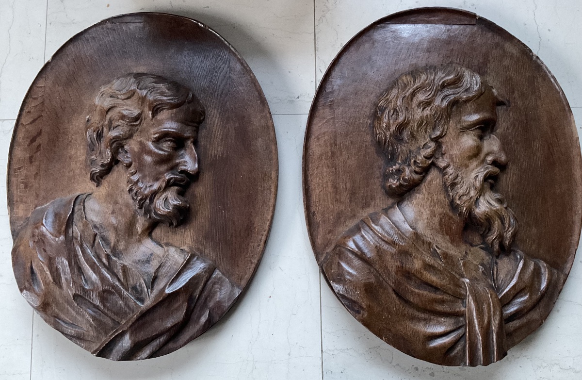 Large Pair Of 18th-century Oak Medallions-photo-2