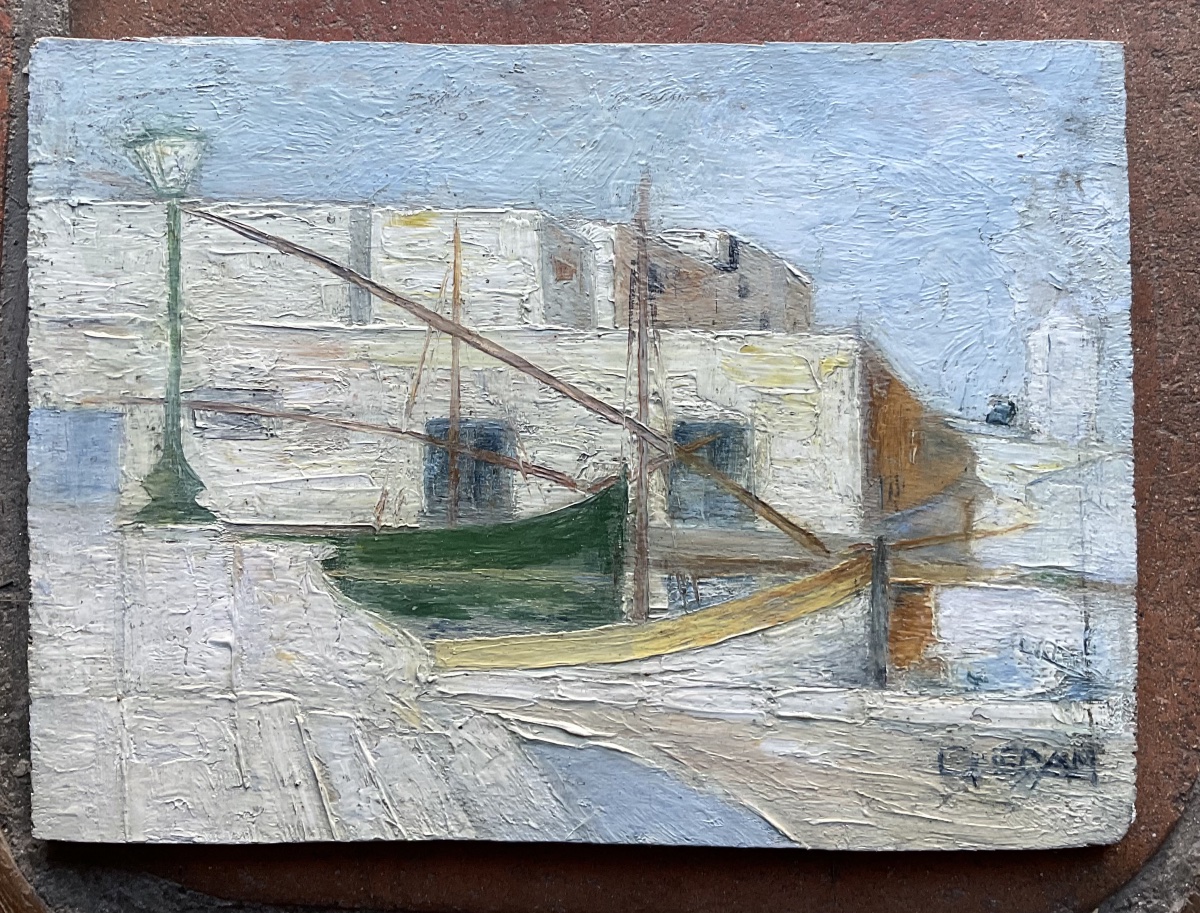 Small Wooden Panel With A Cubist Landscape-photo-2