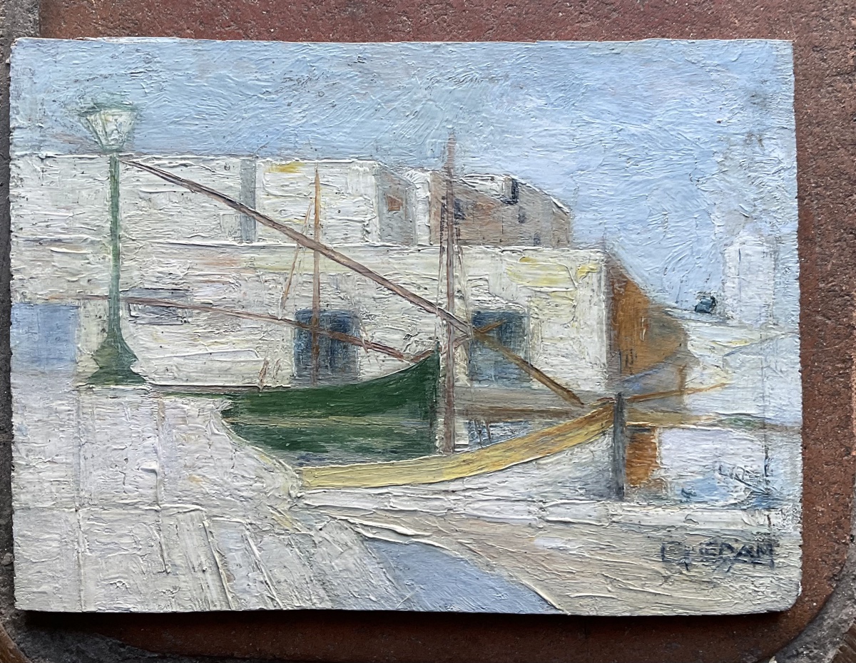 Small Wooden Panel With A Cubist Landscape-photo-2
