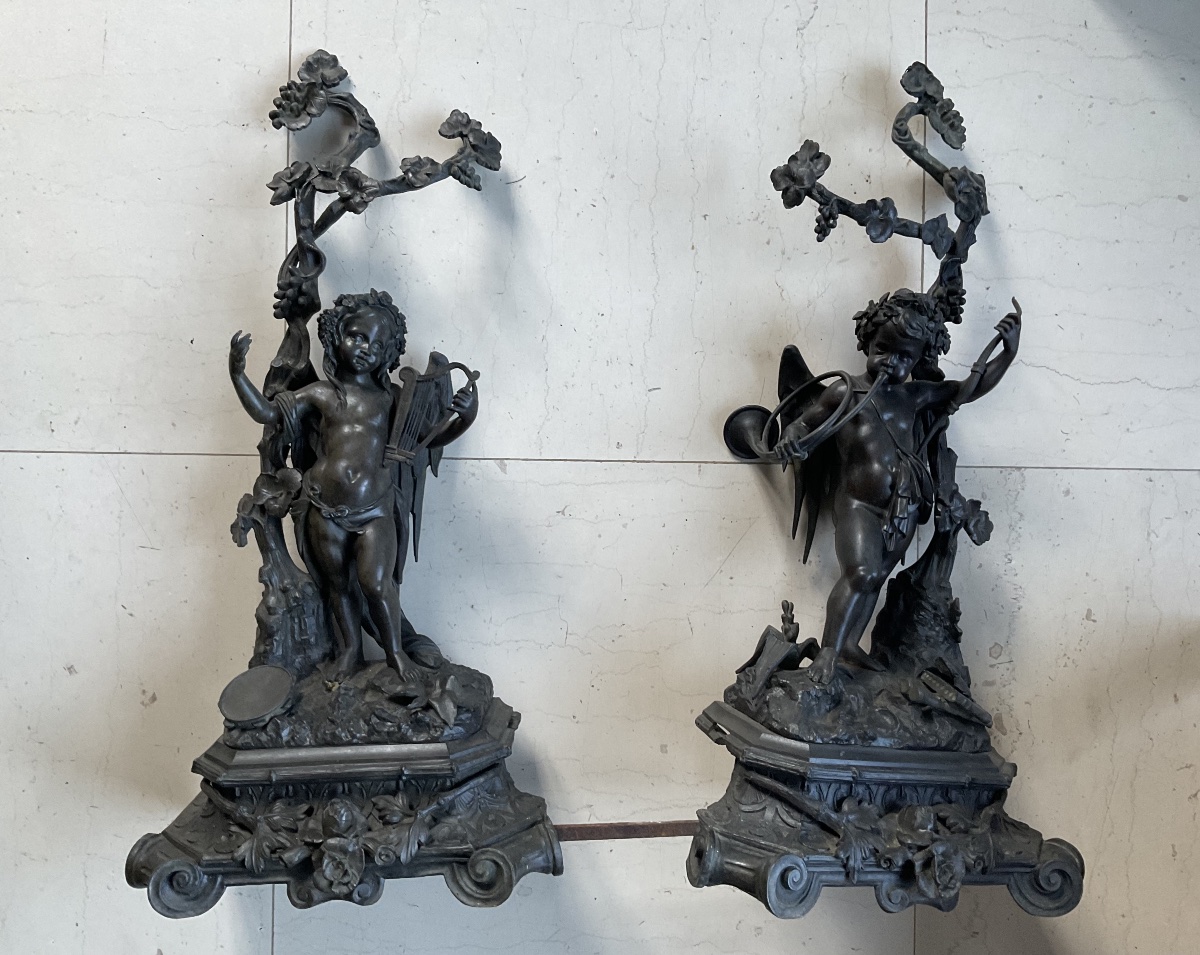 Pair Of Cherubs For A Mantelpiece, 59 Cm Tall-photo-1