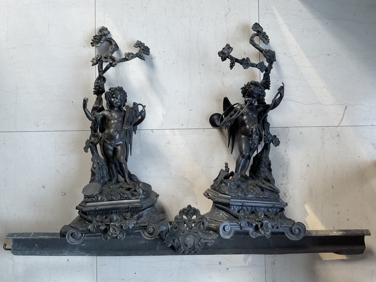 Pair Of Cherubs For A Mantelpiece, 59 Cm Tall-photo-6