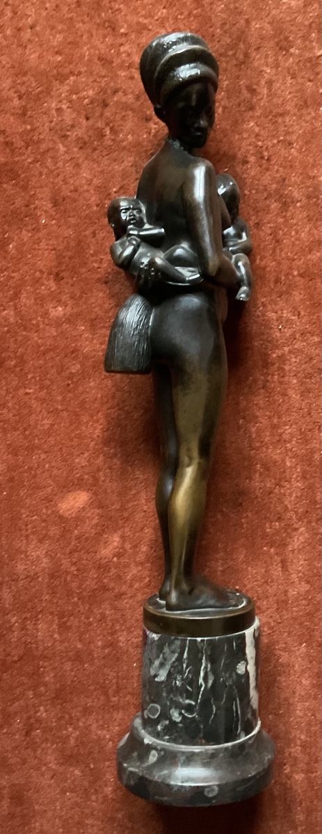 Karl Mobius, "motherhood With Two Babies," Bronze-photo-2