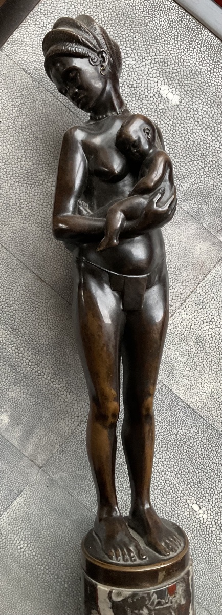 Karl Mobius, "motherhood With Two Babies," Bronze-photo-3