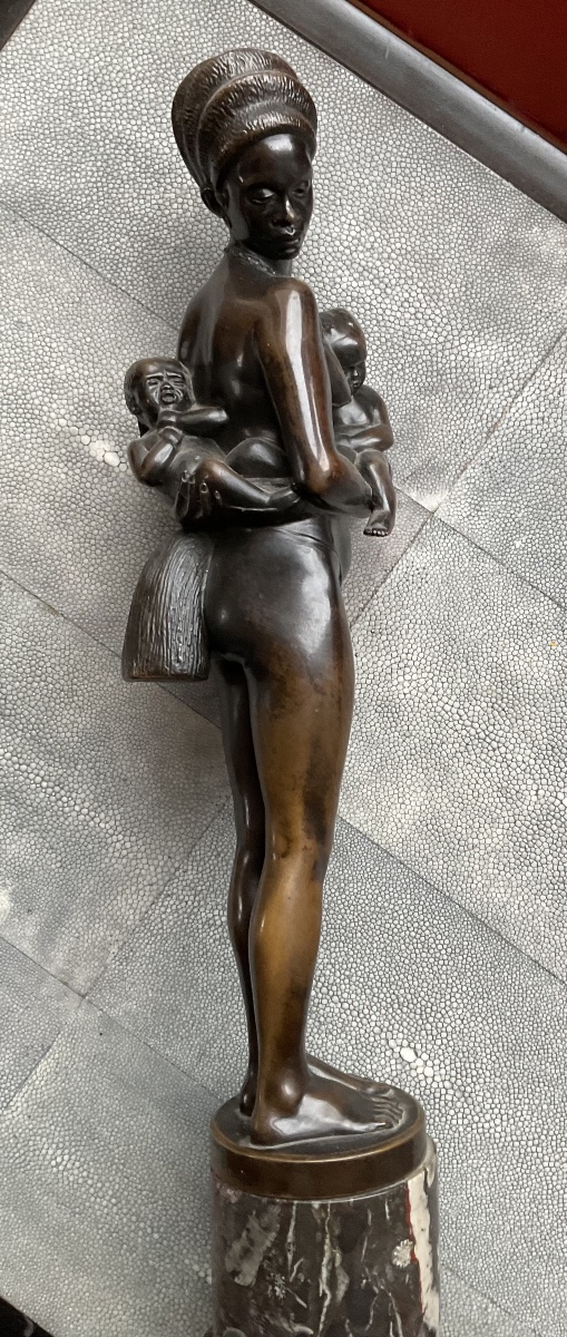 Karl Mobius, "motherhood With Two Babies," Bronze-photo-4