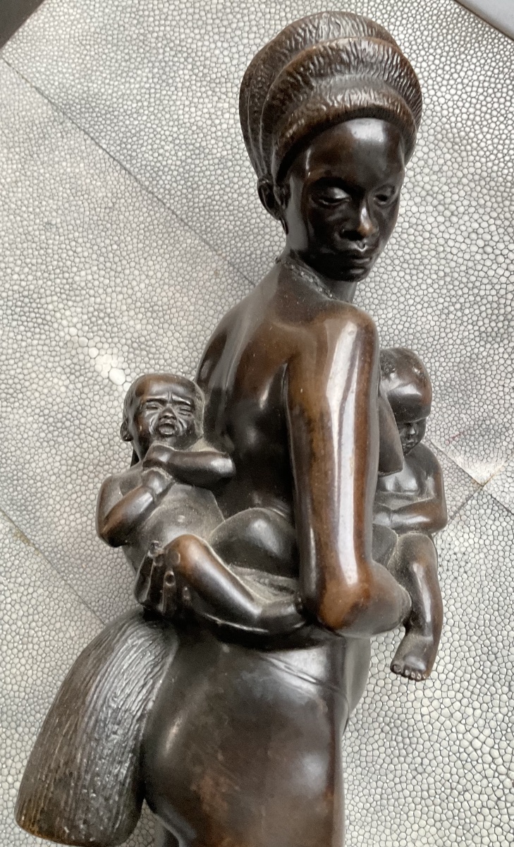 Karl Mobius, "motherhood With Two Babies," Bronze-photo-1