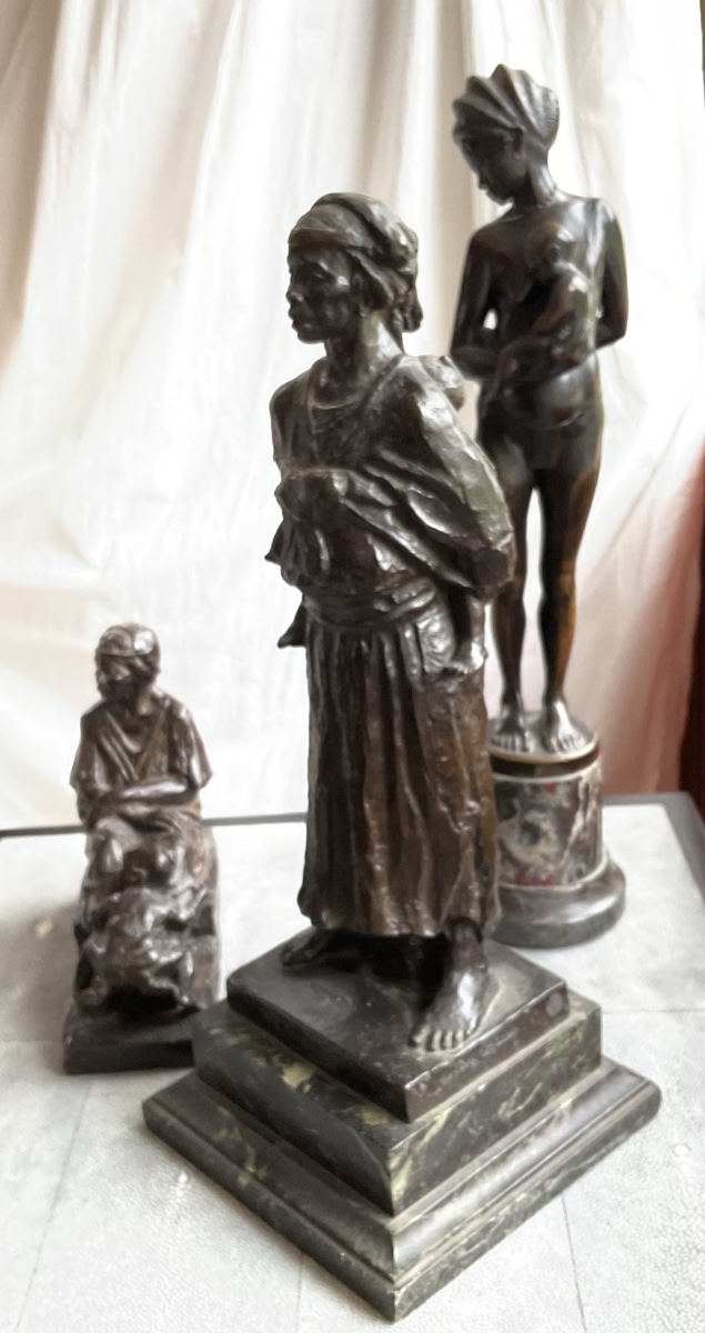 Karl Mobius, "motherhood With Two Babies," Bronze-photo-3