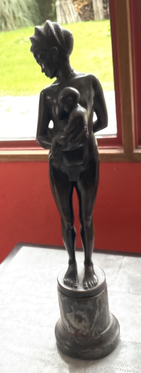 Karl Mobius, "motherhood With Two Babies," Bronze-photo-4