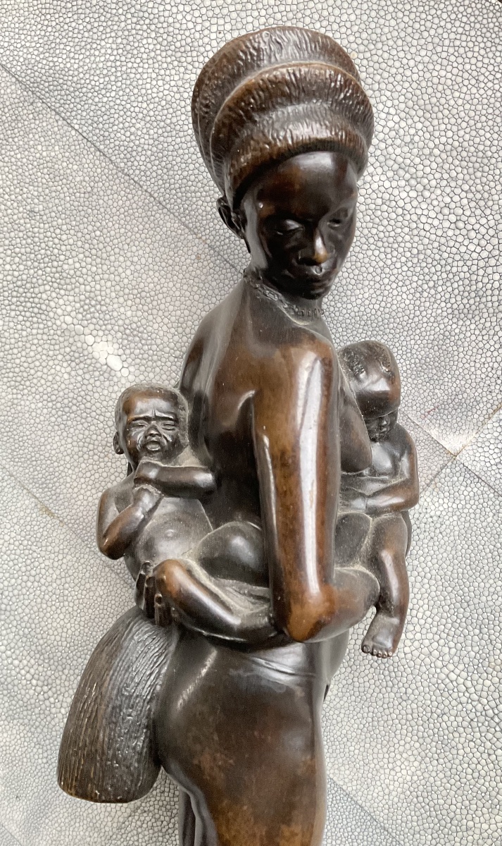 Karl Mobius, "motherhood With Two Babies," Bronze-photo-5