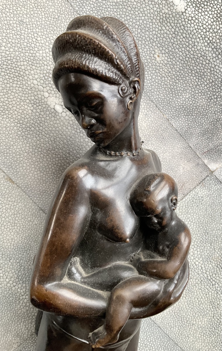 Karl Mobius, "motherhood With Two Babies," Bronze-photo-6