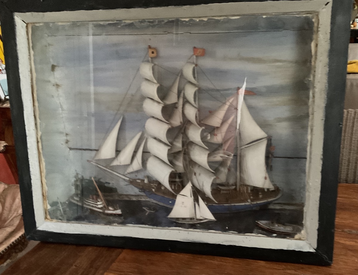 Diorama flotte remorqueur  barque trois mâts voilier