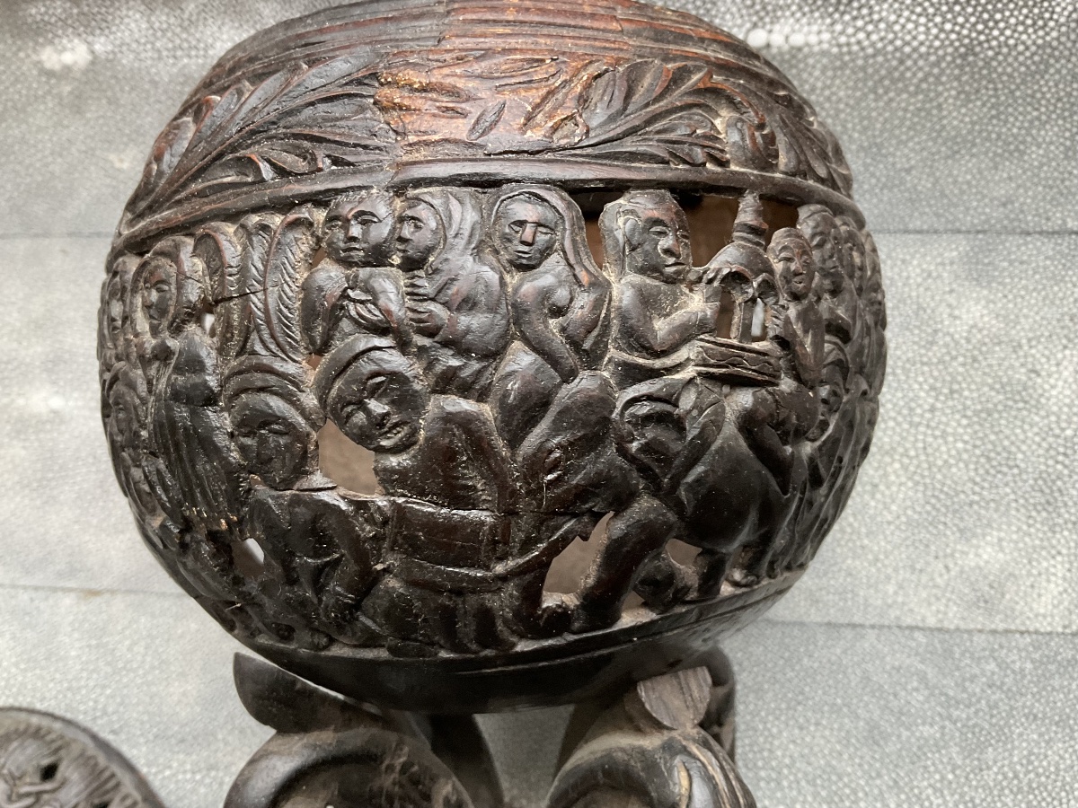 Coupe noix de coco sculptée Inde -photo-2