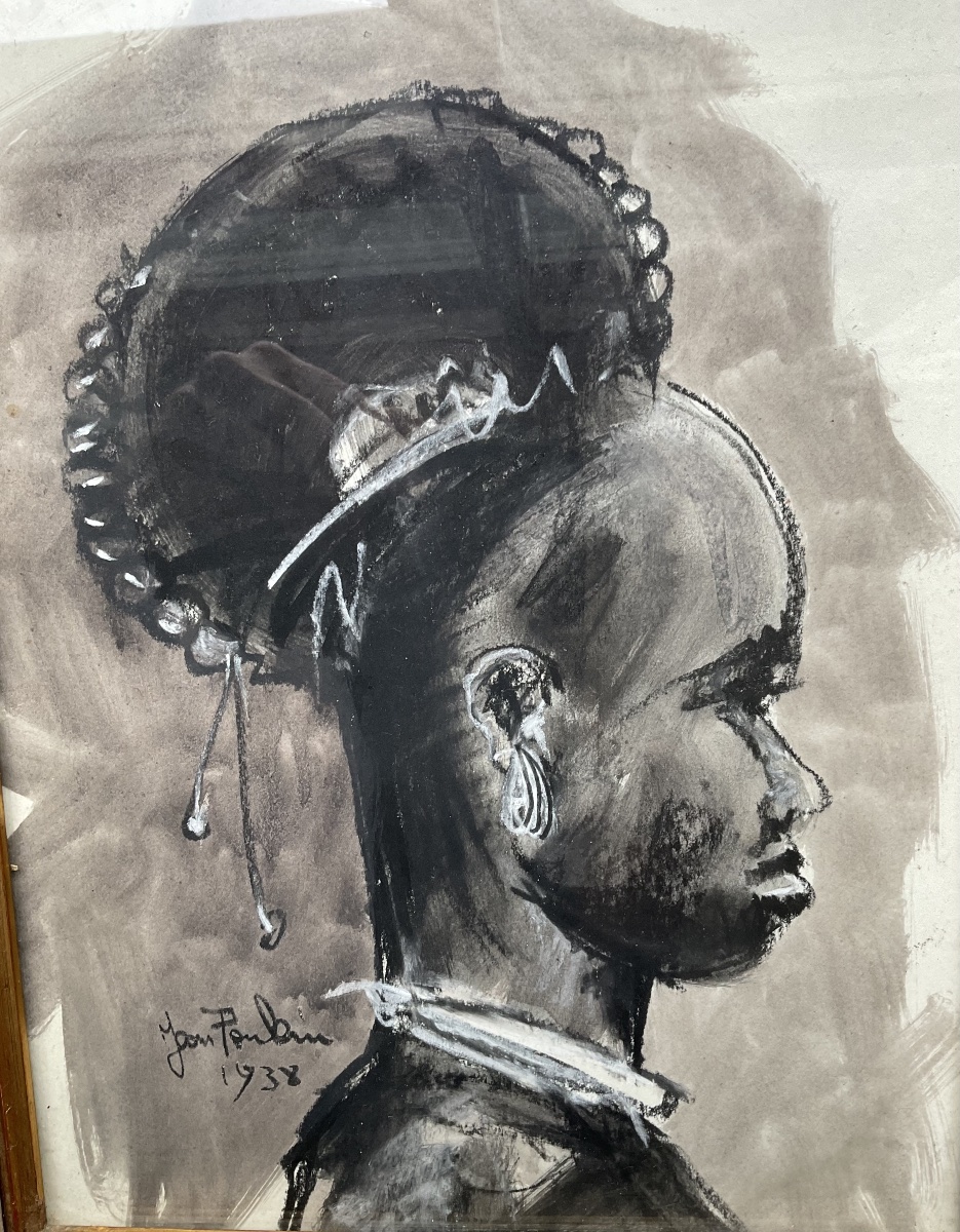 Ink Drawing By Jean Poulain: African Head In Profile-photo-3